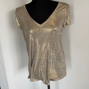 WHITE HOUSE BLACK MARKET GOLD METALLIC T-SHIRT SIZE S